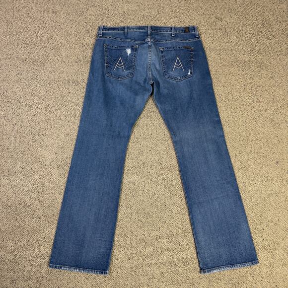 7 For All Mankind Brett Boot Straight Blue Denim Jeans US Men's 38X34 - Picture 3 of 6